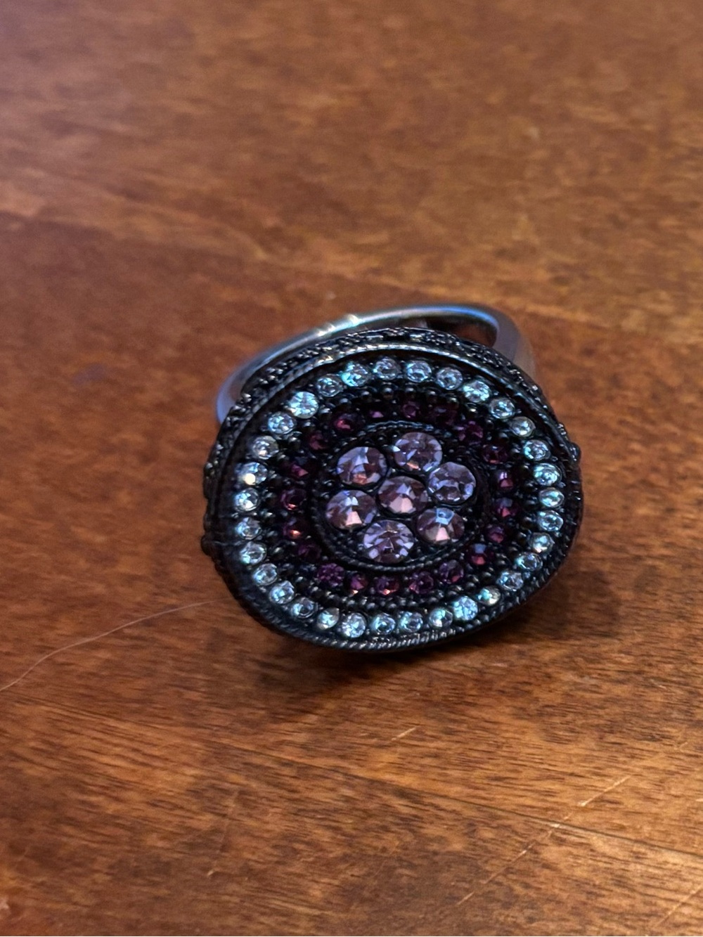 Lia Sophia Round Crystal Statement Ring - Purple and Silver